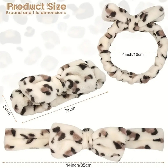 Soft & Fluffy Leopard Headband With Bow - White & Black - Picture 5 of 6